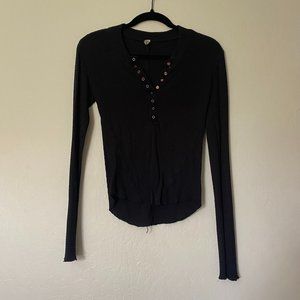 Free People Black Thermal Henley